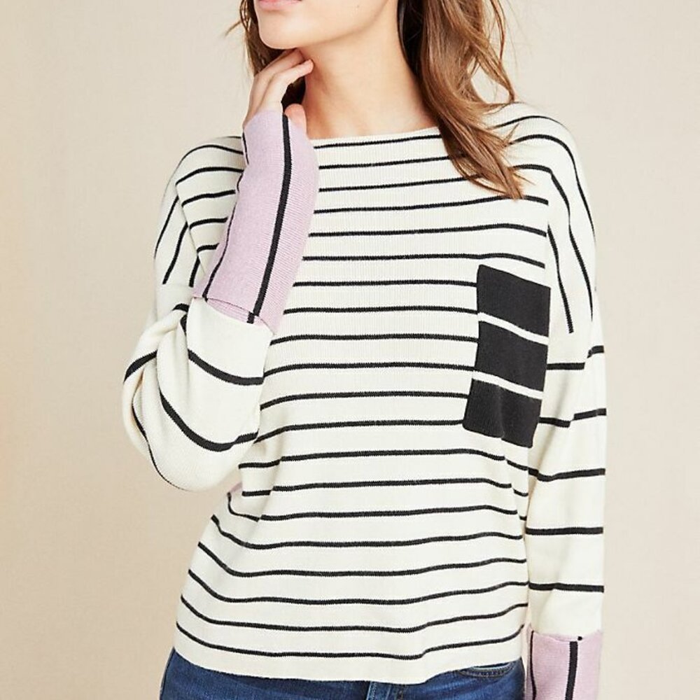 Small Anthropologie Faye Mixed-Pattern Pulliver Top
